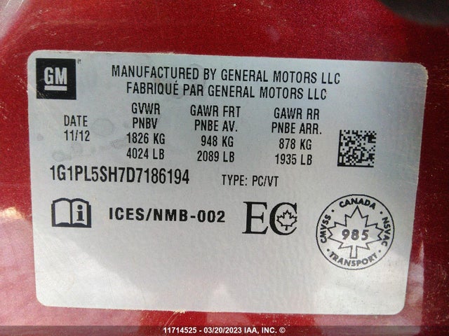 Chevrolet CRUZE LS 2013 1G1PL5SH7D7186194 Image 9