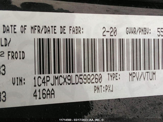 1C4PJMCX9LD598260 Jeep Cherokee Latitude
