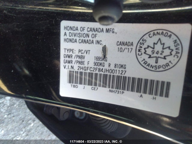 Honda Civic Ex 4dr 2018 2HGFC2F84JH001127 Image 11