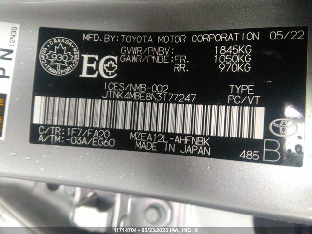 Toyota COROLLA SE 2022 JTNK4MBE8N3177247 Image 9