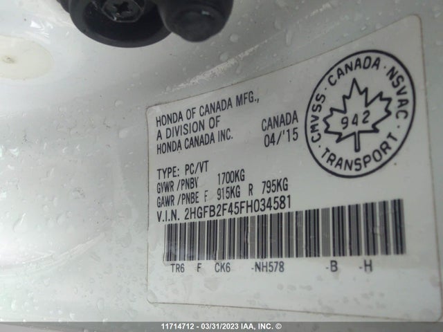Honda Civic Lx 2015 2HGFB2F45FH034581 Image 9