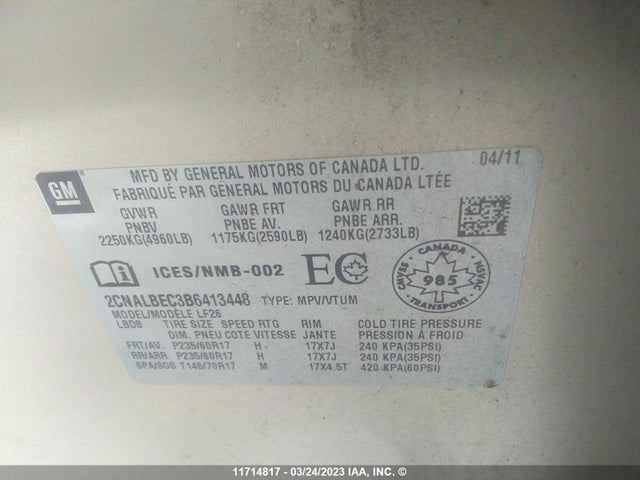 Chevrolet EQUINOX LS 2011 2CNALBEC3B6413448 Image 10