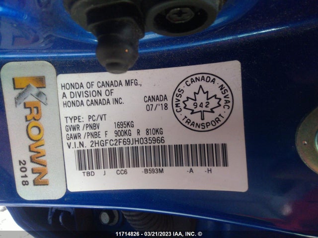 Honda Civic Lx 2018 2HGFC2F69JH035966 Image 10