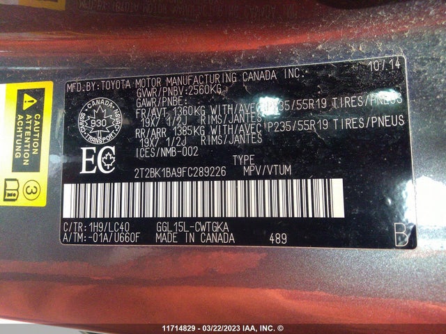 2T2BK1BA9FC289226 Lexus Rx 350/base/f Sport