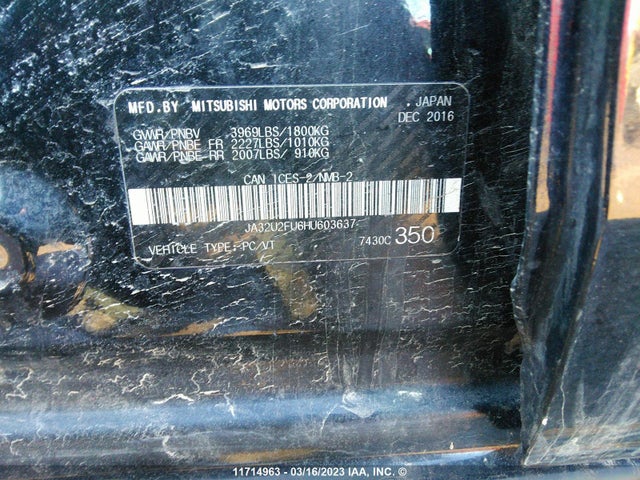 JA32U2FU6HU603637 Mitsubishi LANCER ES