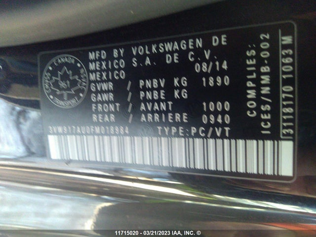 3VW917AU0FM018984 Volkswagen GOLF