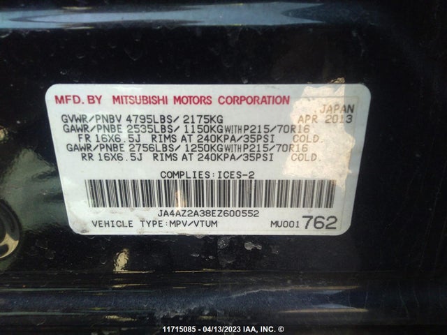 JA4AZ2A38EZ600552 Mitsubishi Outlander Es