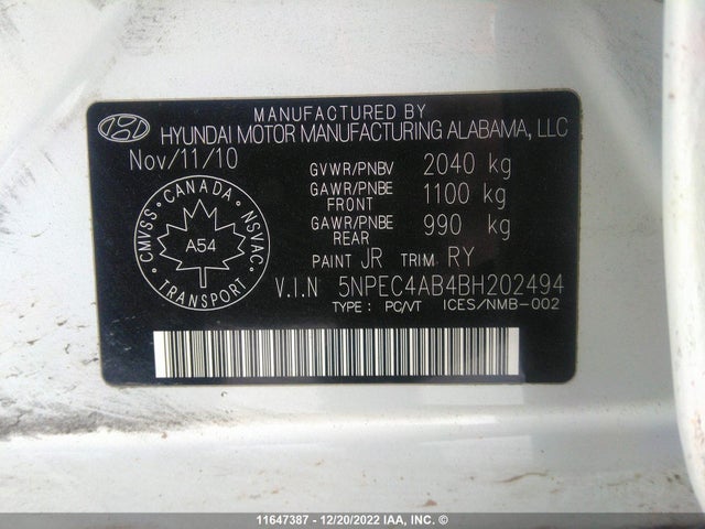 Hyundai Sonata Se/limited 2011 5NPEC4AB4BH202494 Image 10