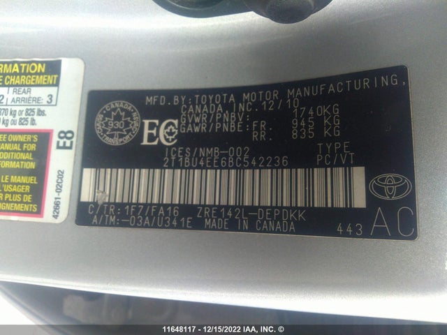 Toyota Corolla S/le 2011 2T1BU4EE6BC542236 Image 10