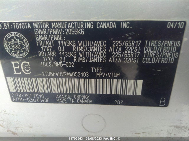 Toyota RAV4 2010 2T3BF4DV2AW052103 Image 10