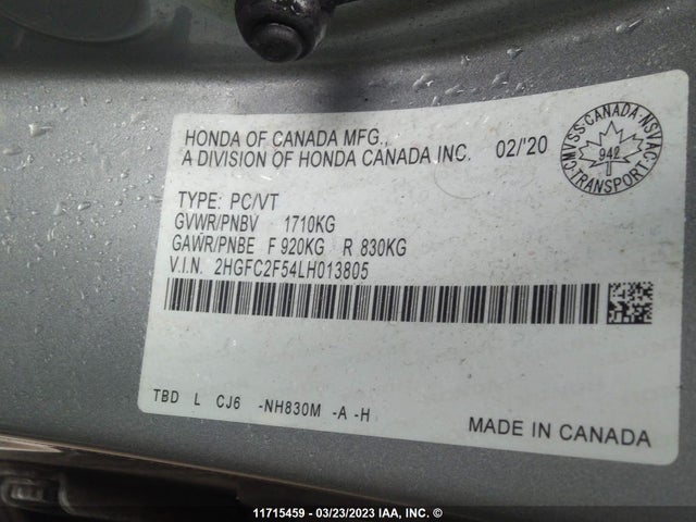 Honda Civic 2020 2HGFC2F54LH013805 Image 9