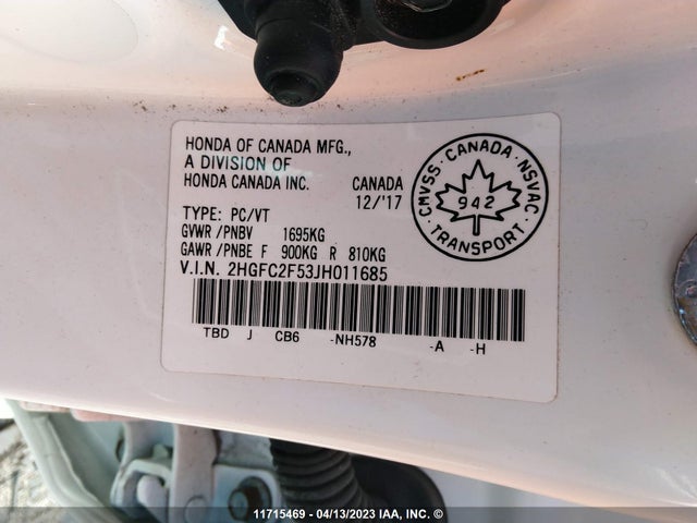 Honda Civic Lx 2018 2HGFC2F53JH011685 Image 10