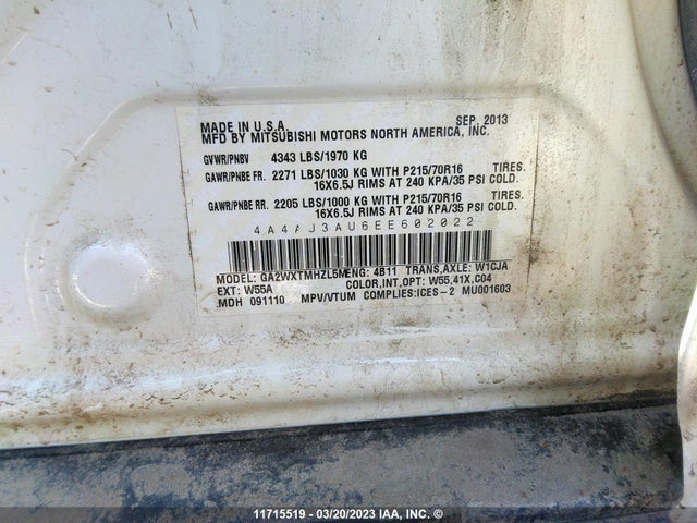 4A4AJ3AU6EE602022 Mitsubishi RVR SE
