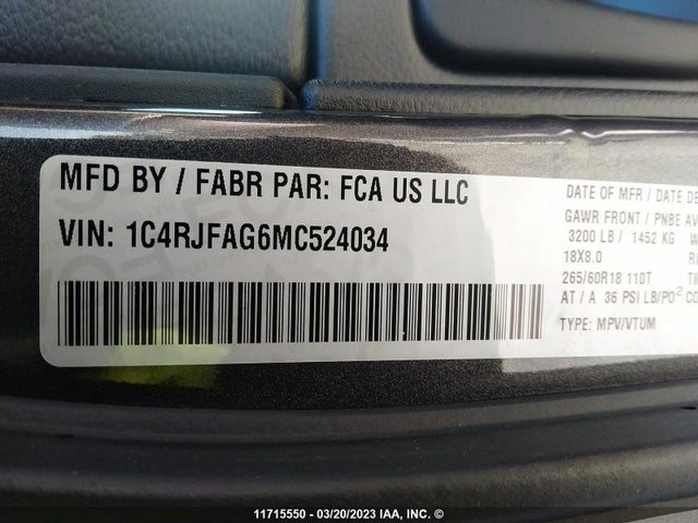 1C4RJFAG6MC524034 Jeep Grand Cherokee Laredo