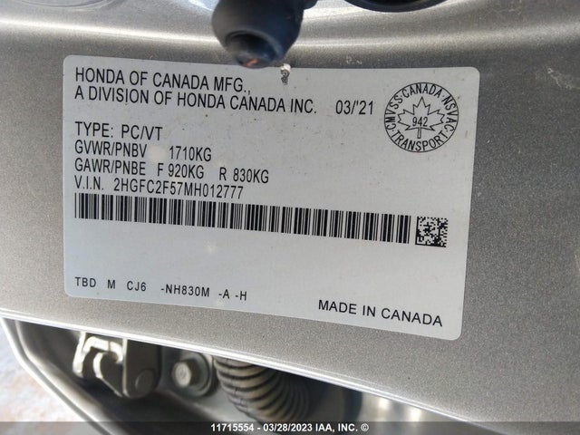 Honda Civic Lx 2021 2HGFC2F57MH012777 Image 11