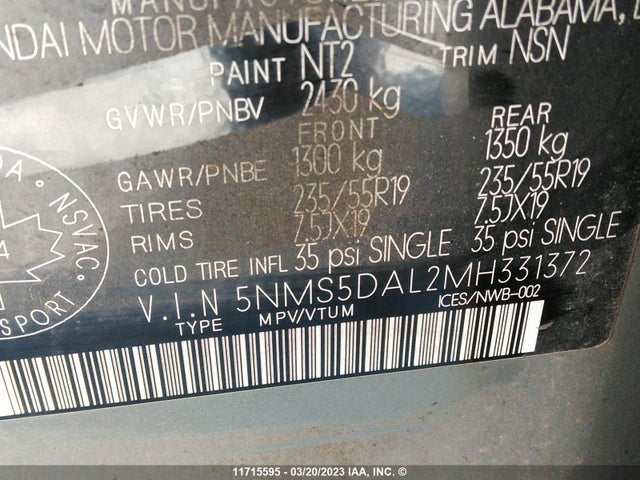 Hyundai Santa Fe Calligraphy 2021 5NMS5DAL2MH331372 Image 10