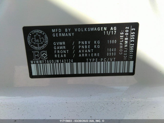WVWWF7AU0JW142124 Volkswagen Golf R