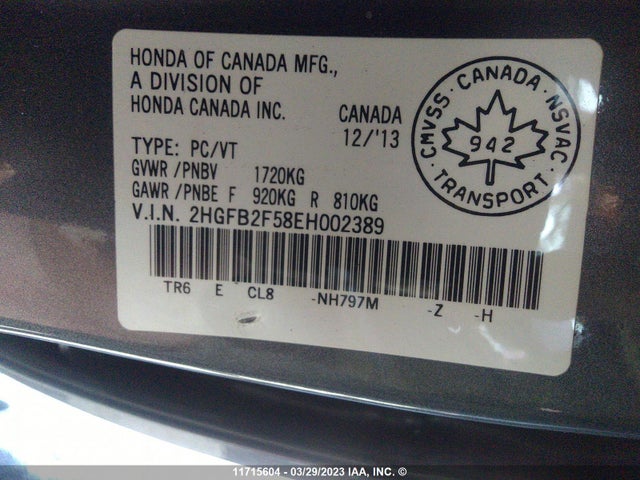 Honda Civic Ex 4dr 2014 2HGFB2F58EH002389 Image 10