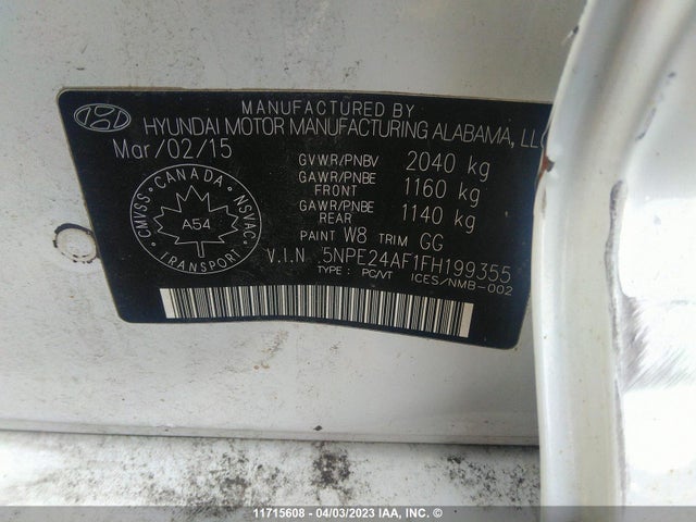Hyundai SONATA SE 2015 5NPE24AF1FH199355 Image 10