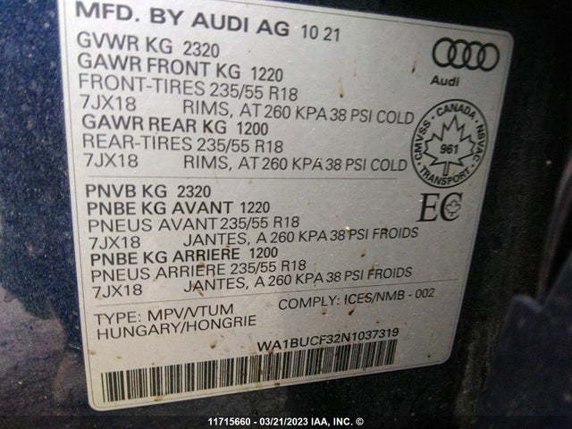 WA1BUCF32N1037319 Audi Q3 Premium Plus 40