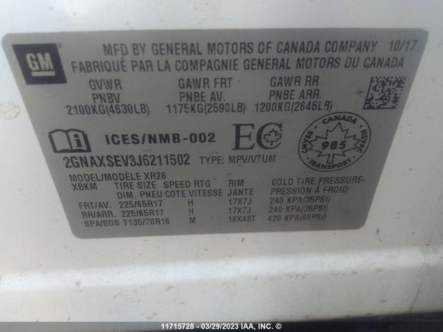 Chevrolet EQUINOX LT 2018 2GNAXSEV3J6211502 Image 10