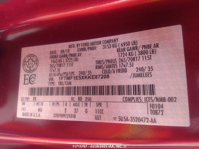 Ford F150 2019 1FTMF1E5XKKE87208 Image 10