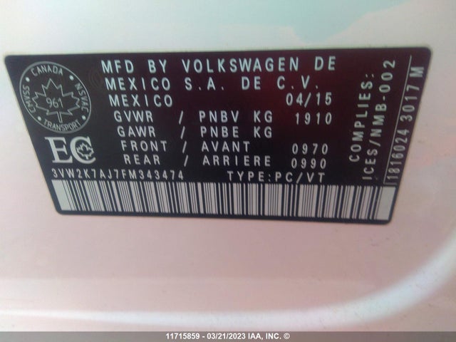 3VW2K7AJ7FM343474 Volkswagen JETTA S