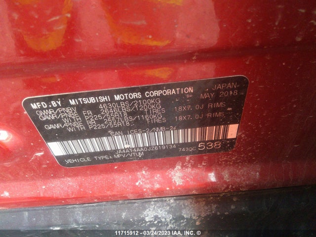 JA4AT4AA0JZ619134 Mitsubishi Eclipse Cross Le