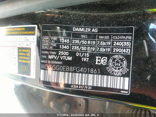 WDCGG0EB8FG401861 Mercedes-Benz Glk 250 Bluetec