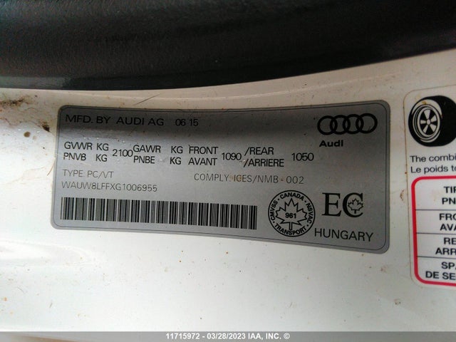 WAUW8LFFXG1006955 Audi A3 Prestige S-line