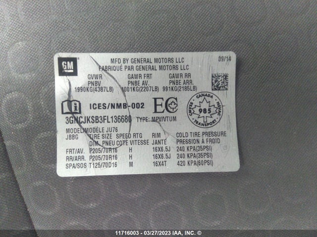 Chevrolet TRAX LS 2015 3GNCJKSB3FL136680 Image 9