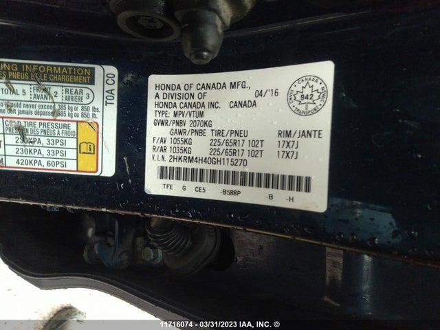 Honda CR-V SE 2016 2HKRM4H40GH115270 Image 9