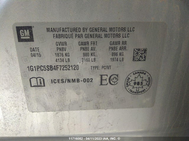 Chevrolet CRUZE LT 2015 1G1PC5SB4F7252120 Image 9
