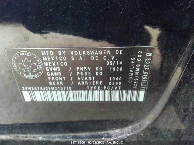 3VW3A7AJ2FM213710 Volkswagen JETTA TDI