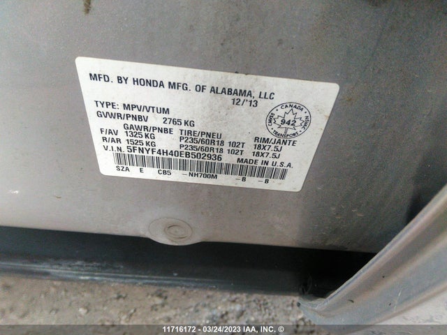 Honda Pilot Ex 2014 5FNYF4H40EB502936 Image 10