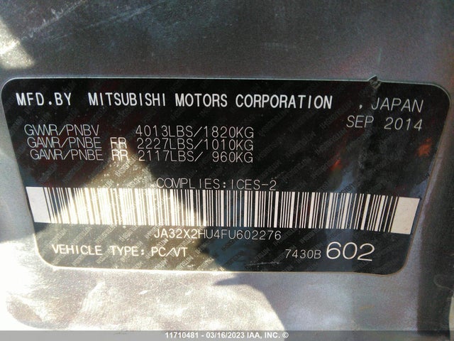 JA32X2HU4FU602276 Mitsubishi Lancer Sportback Es