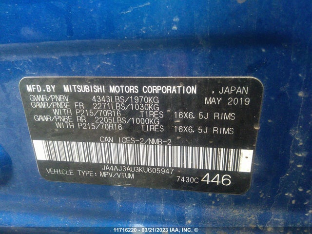 JA4AJ3AU3KU605947 Mitsubishi RVR SE