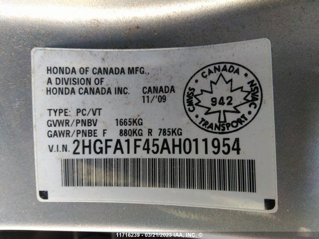 Honda Civic Dx-g 2010 2HGFA1F45AH011954 Image 9