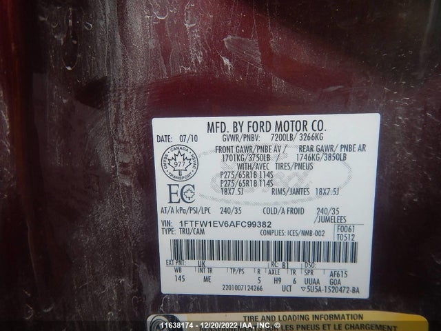 Ford F150 2010 1FTFW1EV6AFC99382 Image 9