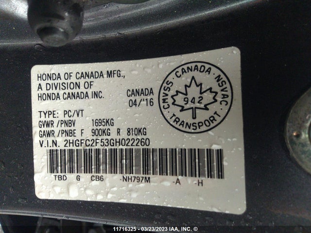 Honda Civic Lx 2016 2HGFC2F53GH022260 Image 9