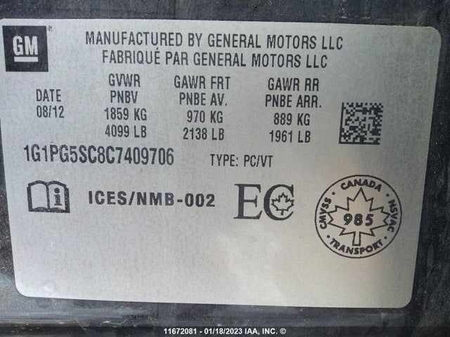 Chevrolet CRUZE LT 2012 1G1PG5SC8C7409706 Image 10
