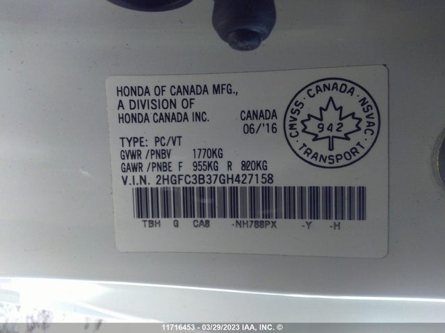 Honda CIVIC 2016 2HGFC3B37GH427158 Image 10