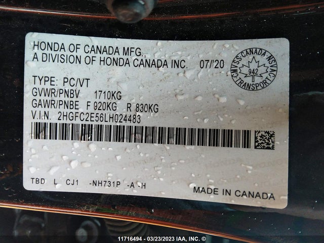 Honda Civic Lx 2020 2HGFC2E56LH024483 Image 9