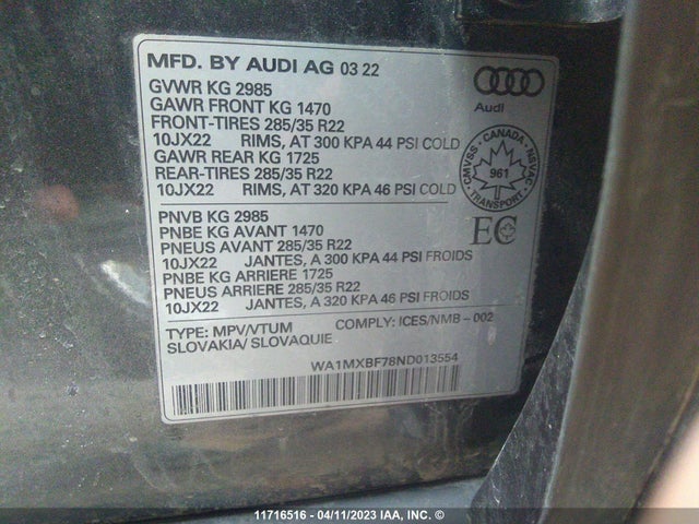 WA1MXBF78ND013554 Audi Q7