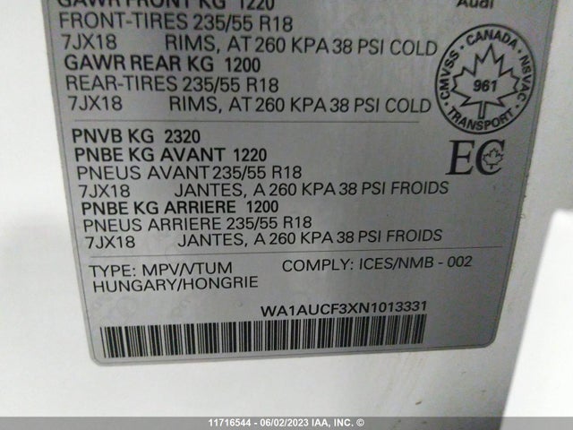 WA1AUCF3XN1013331 Audi Q3 Premium 40