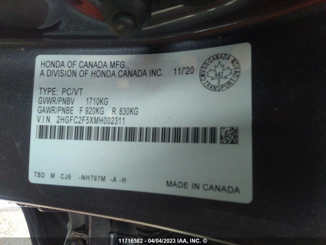 Honda CIVIC 2021 2HGFC2F5XMH002311 Image 9