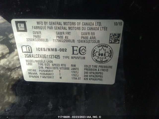 Chevrolet EQUINOX LT 2016 2GNALCEK0G1127425 Image 9