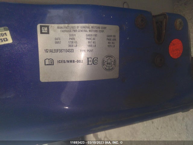 Chevrolet COBALT LT 2008 1G1AL55F387104323 Image 10