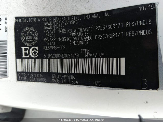 Toyota SIENNA LE 2020 5TDKZ3DC4LS051619 Image 9