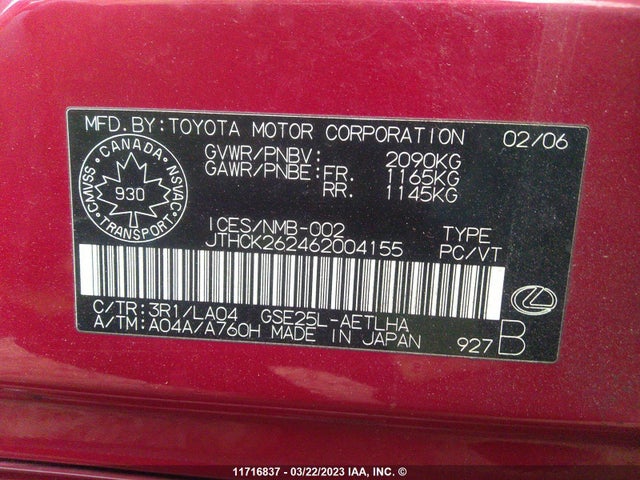 JTHCK262462004155 Lexus IS 250